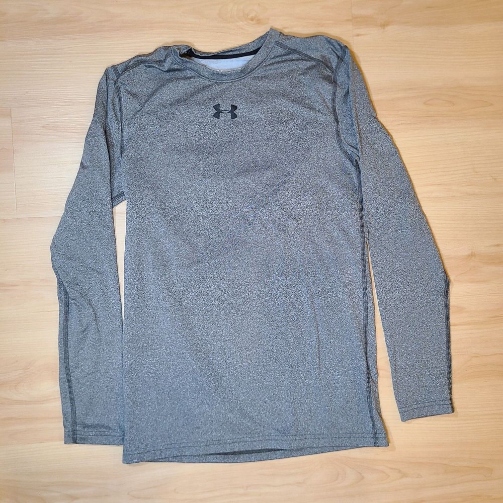 Under Armour Shirt Mens Small Gray Long Sleeve Compression Heatgear Gym Active